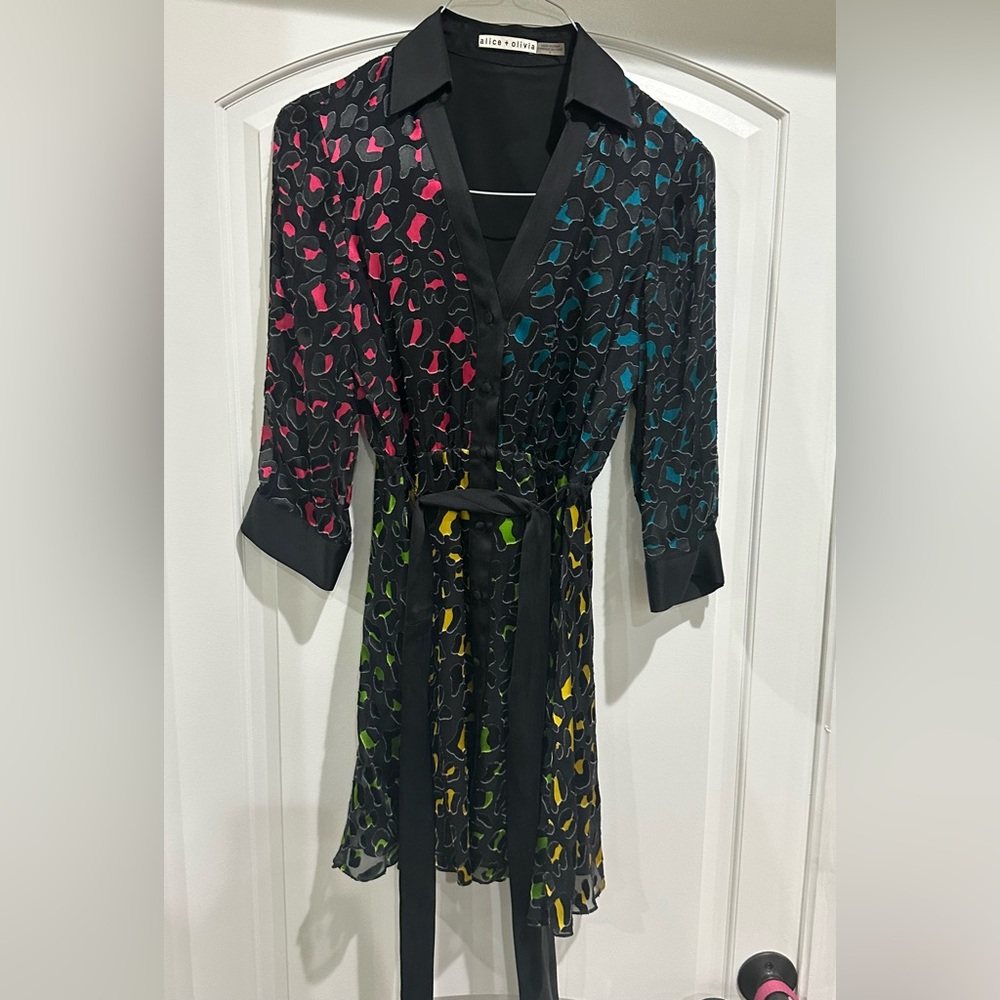Alice + Olivia Black Multicolor Long Sleeve Dress